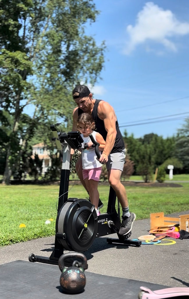 Coach is working out with his child.